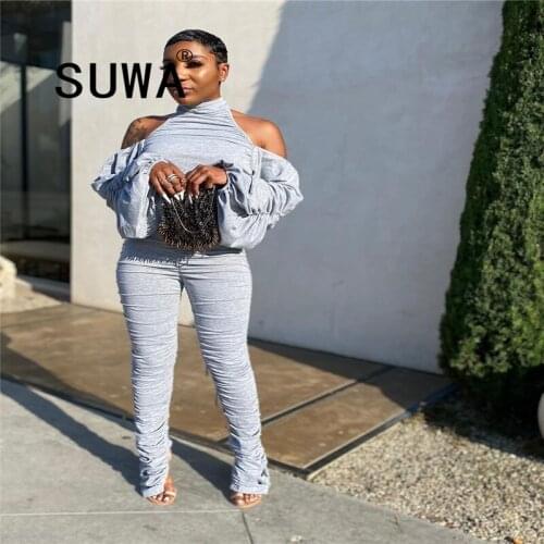 Sexy fashion chic women clothing sets 2 piece outfits hollow out long sleeve chic t-shirt top + high waist pants trousers suit