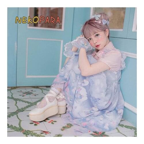 Swan & Castle Gender Blue Color Cute Womens Lolita JSK Dress Sleeveless Suspender Dress One Piece