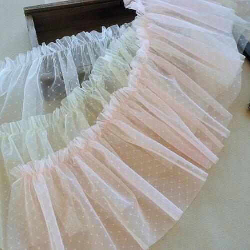 1M Pleated Lace Fabric Trim Applique 20cm Dot Lace Collar Ribbon Sewing Accessories Guipure Craft Supplies Laces dentelle K31