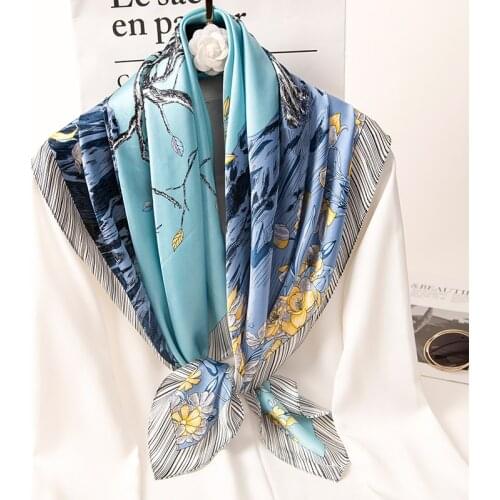 100% Natural Silk Headscarf Square Satin Scarf Print Bandana Women Hair Scarf Hangzhou Pure Silk Neckerchief Bufandas 88x88cm