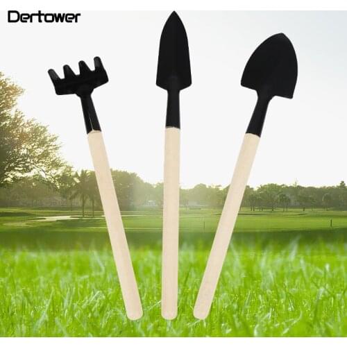3pcs Mini Shovel Rake Set Mini Garden Tool Bonsai Tools Set Wooden Handle Metal Head Shovel for Flowers Potted Plants DT6