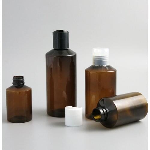 50ml 100ml 150ml 200ml Shoulder slope Amber PET Plastic Cream Skin Care Bottles For Shampoo Disk Cap 5OZ Brown Contaienrs 30pcs