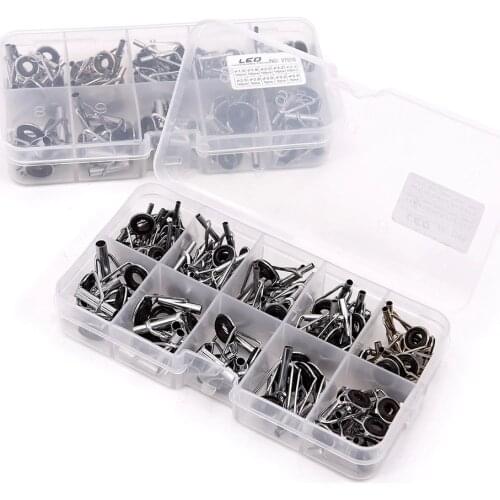 80Pcs Fishing Rod Guides Tip Set Repair Kit with Fish Box Kit DIY Eye Rings Stainless Steel Frames Fishing Tackle