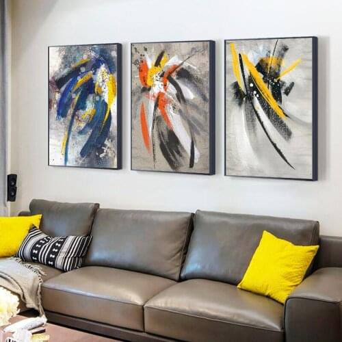 Abstract Yellow Feather Print Art Canvas Oil Paintings Posters and Prints Modern Graffiti Art Wall Pictures Home Decor Cuadro