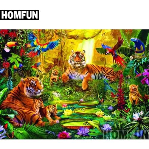 HOMFUN Full Square/Round Drill 5D DIY Diamond Painting "Forest tiger" 3D Embroidery Cross Stitch 5D Home Decor Gift A00898