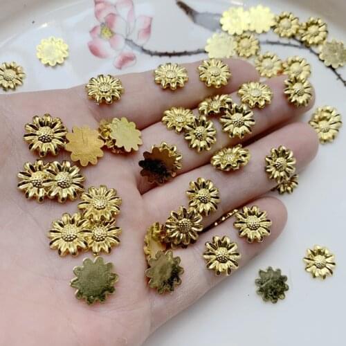 Free delivery 12mm small golden chrysanthemum rhinestone flat back jewelry making wedding decoration rhinestone applique 200pcs