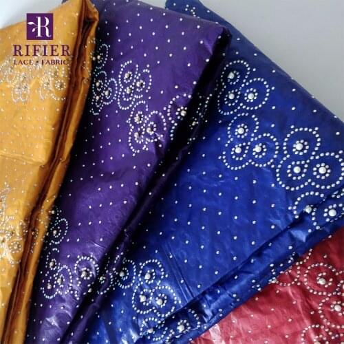 Beaded African Basin Riche Gextczer With Rhinestones Royal Blue Color Bazin Cotton Lace 2018 New Design Nigerian Stones Fabrics
