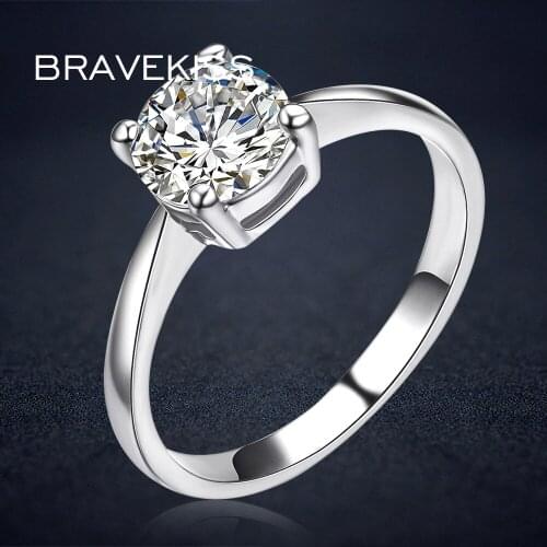BRAVEKISS Classic Bridal Wedding CZ Stone Solitaire Rings for Women Engagement Proposal Ring Bands Anillos Jewelry BJR0136B