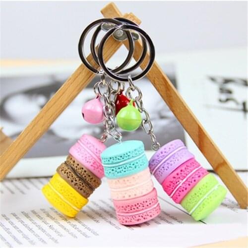 Resin Macaron Bell Keychains Key Chains Lovely Macaroon Bag Charm Keychain Chaveiro Llaveros Gold Metal Keyring Car Key Holder