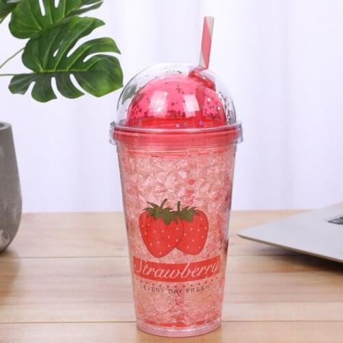 Handy cup, cute fruit pattern, plastic straw, daily drinking water, double ice cup, ins photo work, student girl heart gift