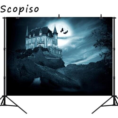 Scopiso Halloween Castle Night Sky Moon Booth Party Photography Backdrop Photo Background Studio Prop