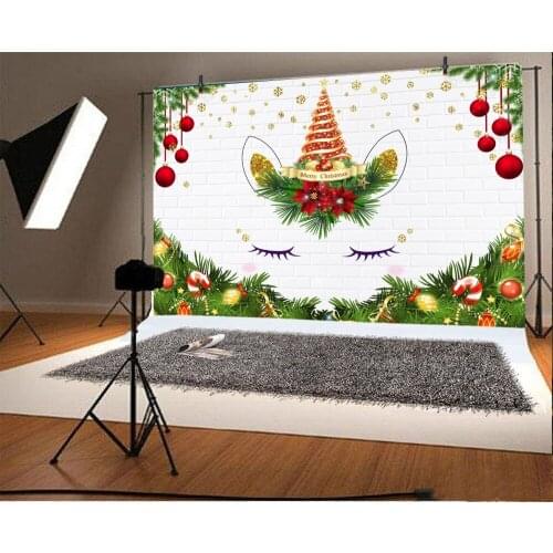 MEHOFOTO Christmas Ball Brick Wall Unicorn Party Photography Backgrounds Custom Camera Photographic Backdrops for Photo Studio