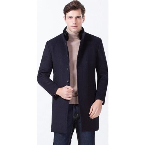 Urban fashion Middle-aged mens woolen coat simple solid color mid-length fur collar warm coat men clothing casual woolen coat