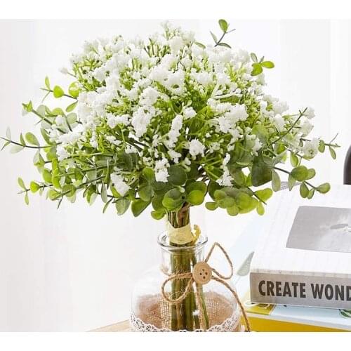12PCS/Bundle Artificial Flowers Gypsophila Fake Plastic Eucalyptus Leaf Wedding Bridal Accessories Clearance Vase for Home Decor