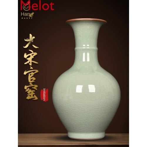 Ceramic Celadon Vase Chinese Living Room TV Cabinet Flower Arrangement Decoration Home Porcelain Bottle Decoration