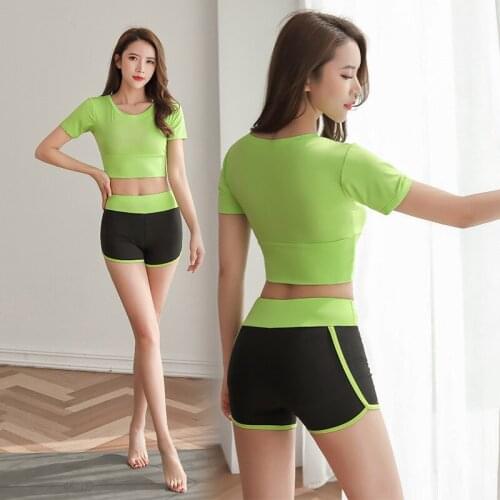 Yoga Set Sportswear Suits Workout Clothes for Women Running T-shirts Elastic Waist Shorts 2 Pcs Lady Athletic Fitness Crop Tops