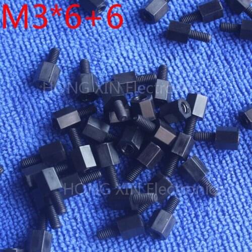 M3*6+6 Black 100pcsNylon Standoff Spacer Standard M3 Male-Female 6mm Standoff Kit Repair Set High Quality PC tool