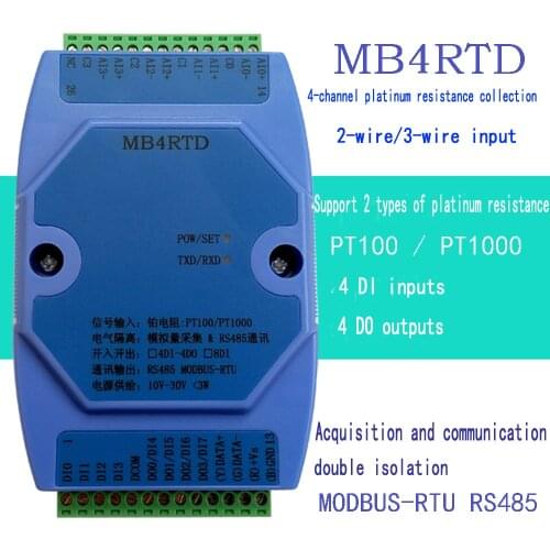 MB4RTD 4-channel PT100 PT1000 high precision RTD thermal resistance temperature acquisition module modbus RS485