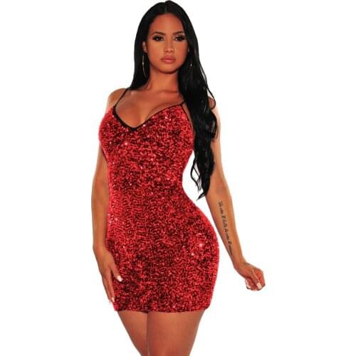 Sequin Mini Dress Women Sexy V Neck Spaghetti Strap Hollow Out Mesh Mini Dress Bodycon Sexy Birthday Party Club Outfits Female