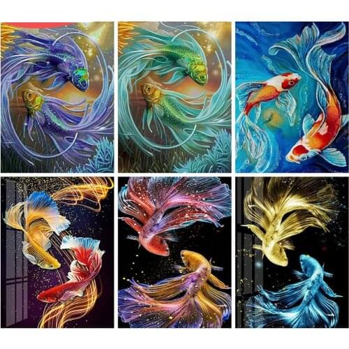 Full Square/Round Diamond Painting Kit Fish DIY 5D Diamond Embroidery Animal Mosaic Rhinestones Pictures Wall Art