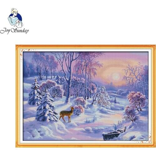 Joy Sunday The forest snow home decor diy painting count color cotton 14CT 11CT 18CT Cross Stitch Embroidery kit Needlework Sets