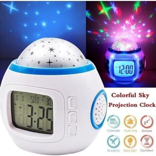 Sky Star Children Baby Room Night Light Projector Lamp Bedroom Music Alarm Clock Color Change Multi-function Glowing Alarm Clock