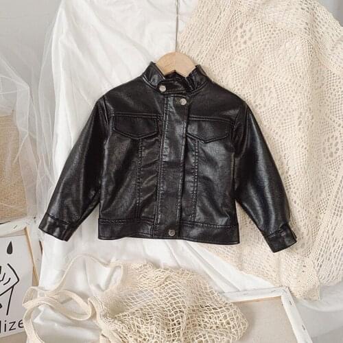 New Autumn Baby PU Leather Jacket Windbreaker Kids Boy Gilr Fashion Outerwear Coats Black Jackets Kids Clothes