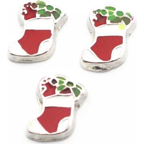 New Arrived 10pcs/lot Enamel Christmas Stocking Gift Floating Charms Fit Living Glass Floating Lockets Necklace DIY Jewelry