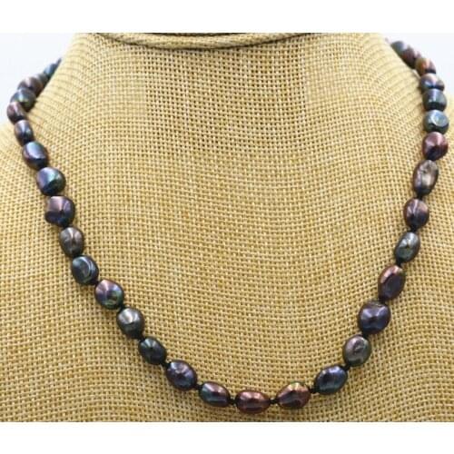 New Rare! 7-8MM black Akoya Cultured Pearl Baroque Necklace 18inch