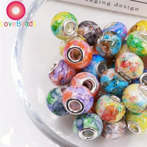 10Pcs New Color Ripple Art Nature Stone Big Hole European Spacer Beads Fit Pandora Bracelet Bangle Chain Pendants Charms Jewelry