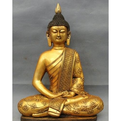 Wholesale factory 16" Tibet Bronze Gilt Shakyamuni Buddha Statue Folk Thailand Sakyamuni Joss AE1024