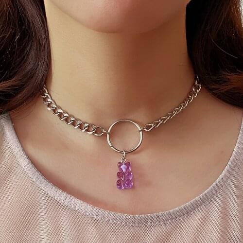 Trendy Gummy Bear Pendant Choker Necklace For Women Teens Girls Lovely Bear Pendant Link Chain Daily Party Fashion Jewelry Gifts