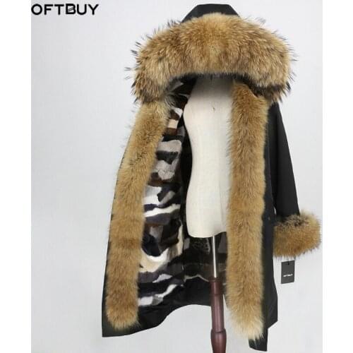 OFTBUY X-long Parka Waterproof Outerwear Winter Jacket Women Real Fur Coat Natural Raccoon Fur Hood Mink Fur Liner Detachable