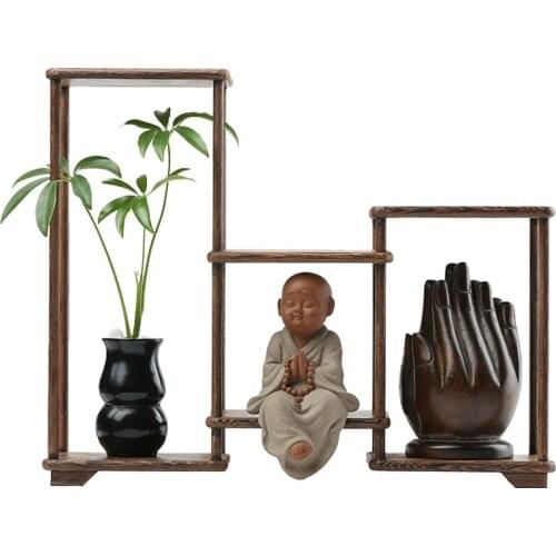 Solid wood purple clay pot shelf storage shelf mahogany Chinese tea set shelf small Bogu shelf chicken wing wood bracket