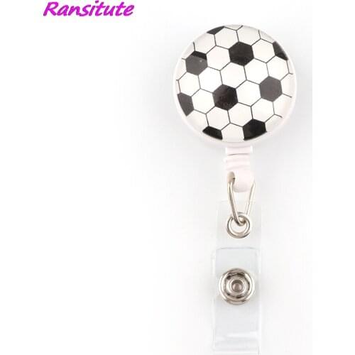 R2082 1pcs High Quantity Creative Football Retractable Badge Reel Clip Football Team Athlete Exquisite Ic Card Badge Holder