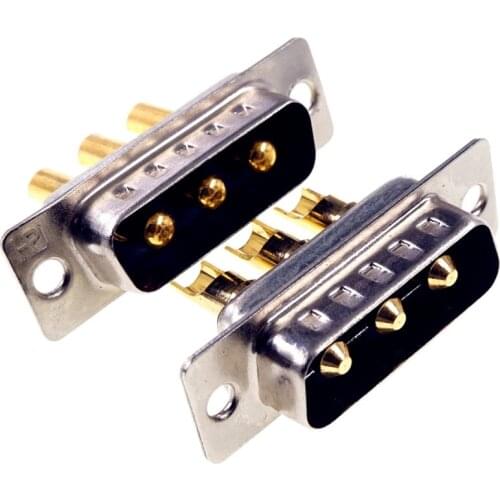 D-Sub Connector 30 AMP Current 3 Power Position 3 Pin Combo Plug Male Pins Machined 3W3 Gold Flash Panel Mount Wire Solder Cup