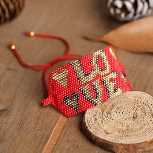 Rttooas Red Love-letter Bracelets Women MIYUKI Luxury Female Jewelry Fashion Beaded Cuff Bracelet Handmade Loom Couples Gifts