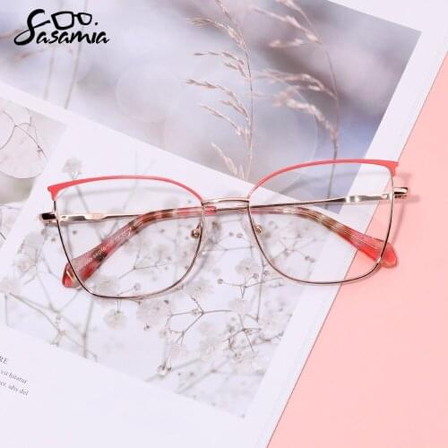 SASAMIA Cat Eye Glasses Frame Metal with Floral Temple Brand Design Woman Glasses Frame Reading Glasses Myopia Optical Glasses