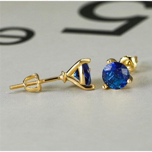 6MM Multicolor Round Zircon 3 Prong Screw Back Stud Earrings for Women Wedding Vintage Yellow Gold Filled Rainbow Stone Earrings