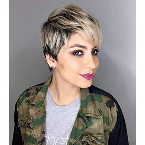 Synthetic Wig for Women Short Straight Hair with Bangs Natural Light Gold Daily Use Heat Resistant Fiber Wigs