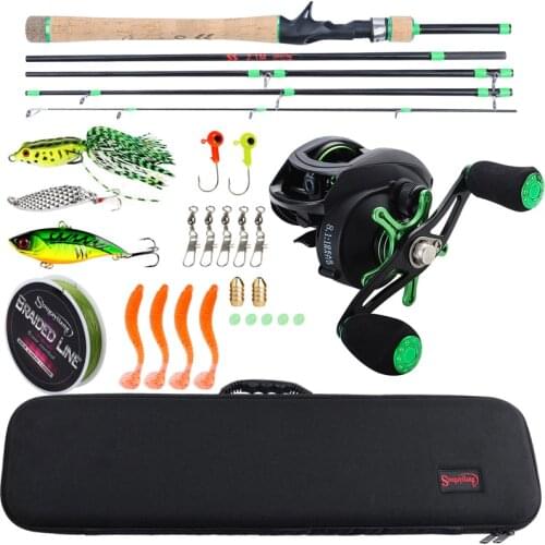 Sougayilang 8.1:1 High Speed Baitcsting Reel Rod Full Kit 1.8-2.4m Carbon Fiber Casting Rod Set Fishing Line Lures Hooks Combo