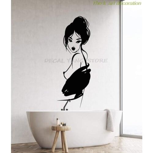 Vinyl wall applique sexy nude girl geisha Japanese Asian woman fashion sticker, home bathroom wall decoration 1574