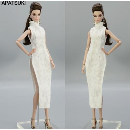 High Quality White Lace Fashion Doll Clothes For Barbie Doll Dress Chinese Traditional Qipao Clothing 1/6 Doll Accessories
