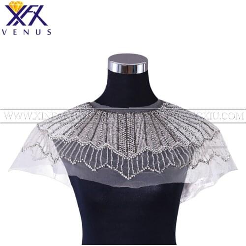 XFX VENUS 1 PC Handicraft Bodice Dress Applique Rhinestones Embroidery Collar Patch Beaded Applique Beads Fabric Patches for DIY