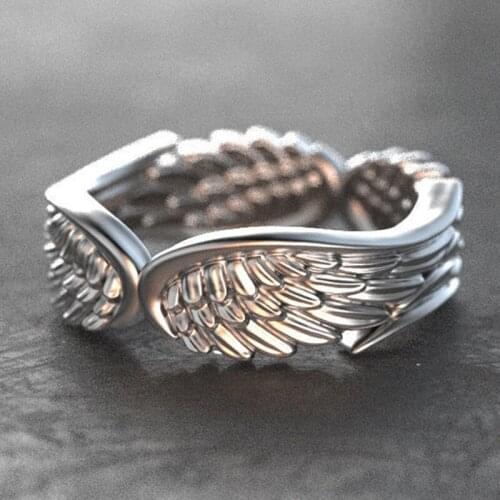 YSDLJG Exquisite Retro Wings of Angels Feather Ring Womens Fashion Wedding Ring Anniversary Jewelry Party Gift Jewelry