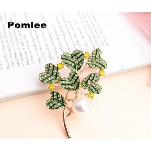 Pomlee Rhinestone Large Heart Leaf Brooches For Women Autumn Winter Design Fashion Vintage Corsage Brooch High Quality New 2020