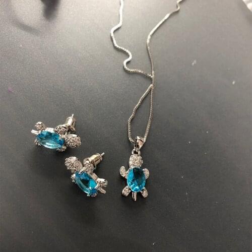 Mystic Rainbow Crystal Stone Turtle Jewelry Multicolor Oval Zircon Earrings Necklace Sets For Women Boho Silver Color Bridal Set