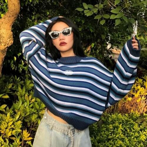 JMPRS Fashion Striped Women Sweater Winter 2021 Harajuku Pullover Cute Knitted Coats High Street Black Blue Long Sleeve Jumper