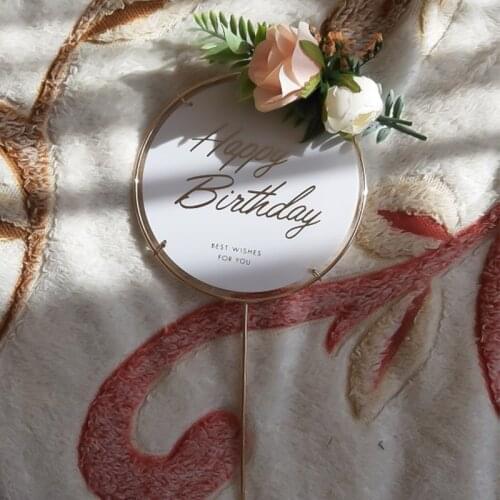 1Pc Happy birthday Cake topper Round ring square Acrylic flags Baking Kids Adult Metal crafts hoop cake decoration Transparent