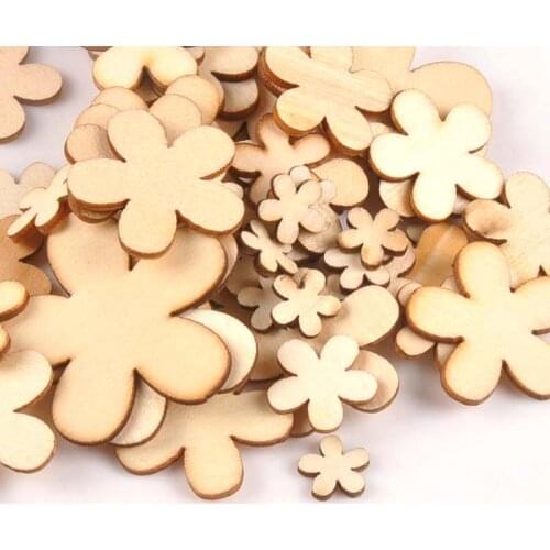 100pcs Natural Flower Wood DIY Crafts For Handmade Sewing Scrapbooking Home Decoration Wooden Ornament 15/20/25/35mm M0699